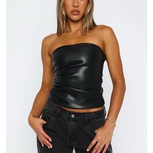 White Fox Black Strapless Faux Leather Top-XS
